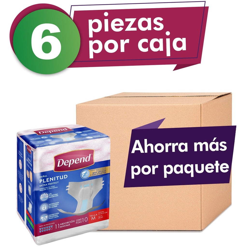 Depend PAÑAL PARA ADULTO Caja De Pañal Depend® Plenitud Extra Protect Mediano 6 Paquetes