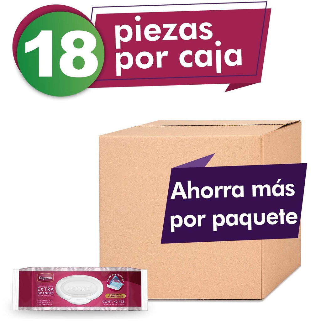 Depend TOALLITAS HUMEDAS Caja  Toallitas Húmedas Depend® 18 Paquetes